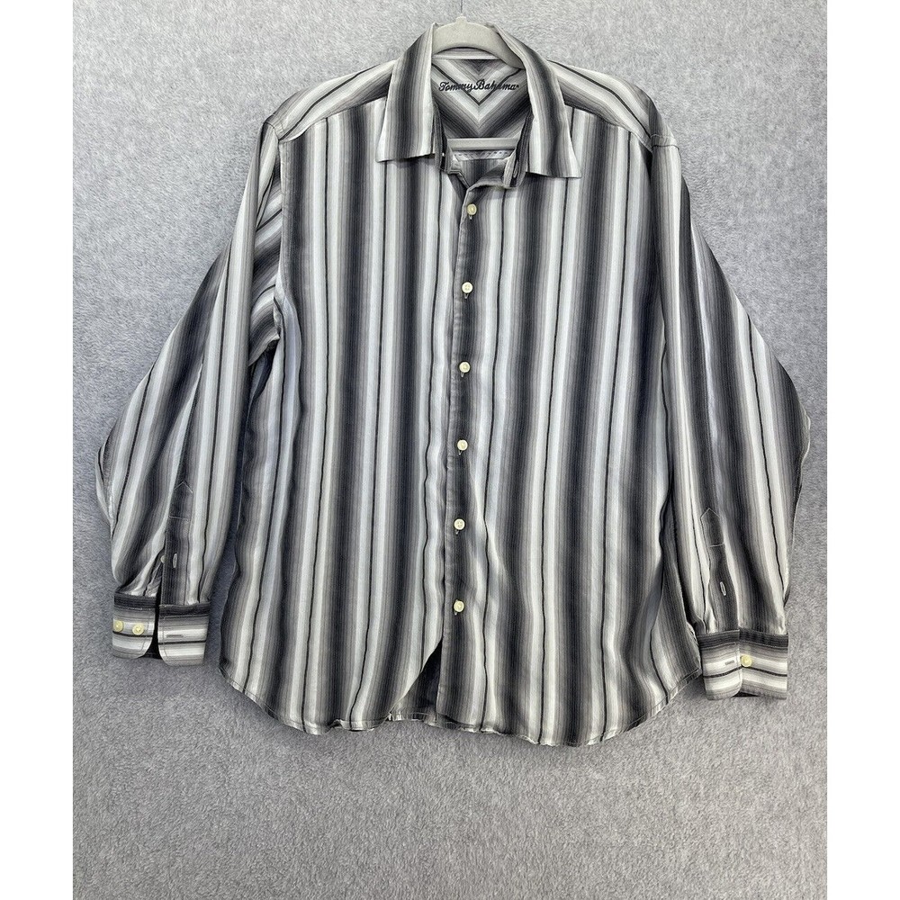 Tommy Bahama Men's Button Down Shirt Long Sleeve Size Large Striped Gray White